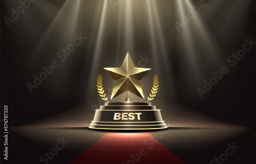 Star best podium award sign, golden object. Vector