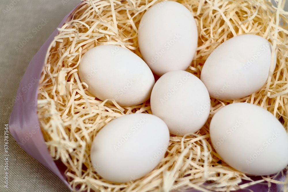 Eggs duck on background and hay Eggs duck on background and hay