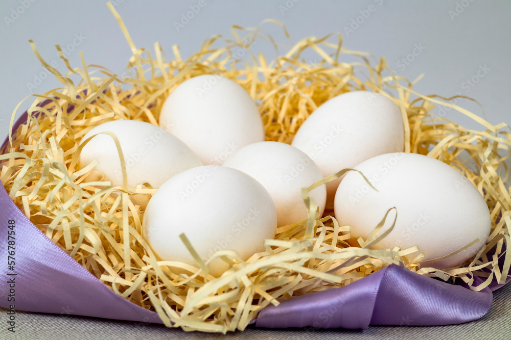 Eggs duck on background and hay Eggs duck on background and hay
