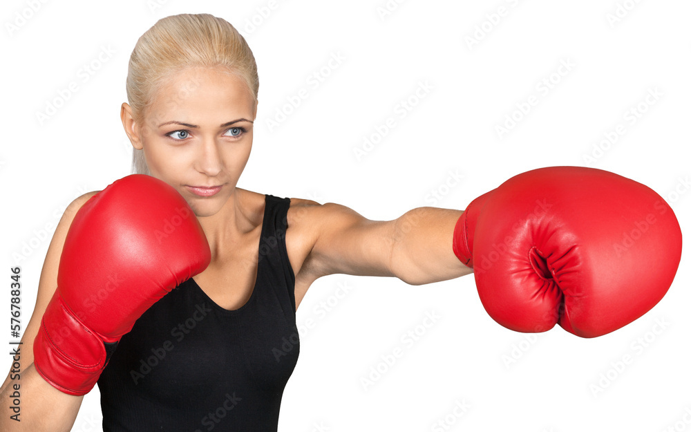Woman wearing boxing gloves isolated on Woman wearing boxing gloves isolated on