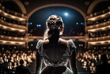 Generative Illustration AI of a female opera singer soprano looking at the audience in the opera house dressed in elegant clothes