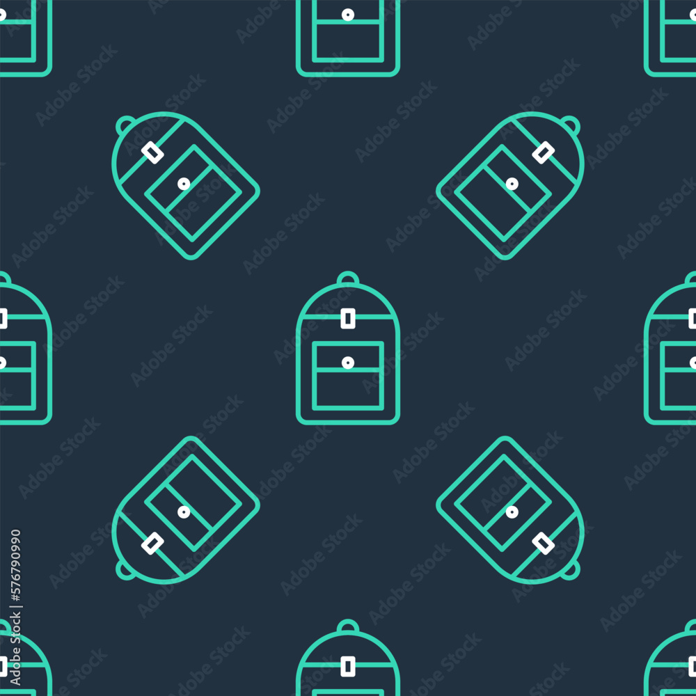 Line Backpack icon isolated seamless pattern on black background. Vector