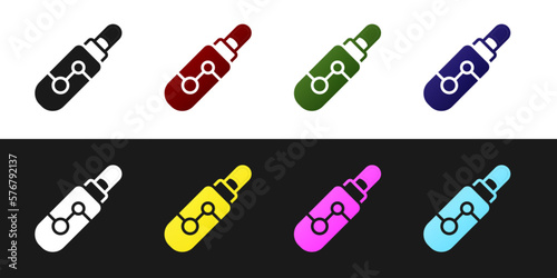 Set Electronic cigarette icon isolated on black and white background. Vape smoking tool. Vaporizer Device. Vector