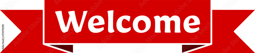 Welcome Decorative Folded Red Ribbon Symbol Icon. Vector Image. Welcome Decorative Folded Red Ribbon Symbol Icon. Vector Image.