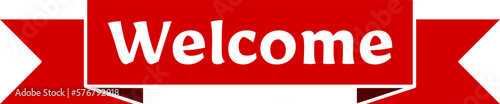 Welcome Decorative Folded Red Ribbon Symbol Icon. Vector Image.