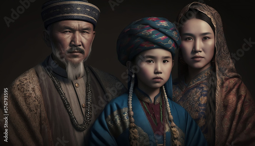 Uyghur family wearing traditional cloth