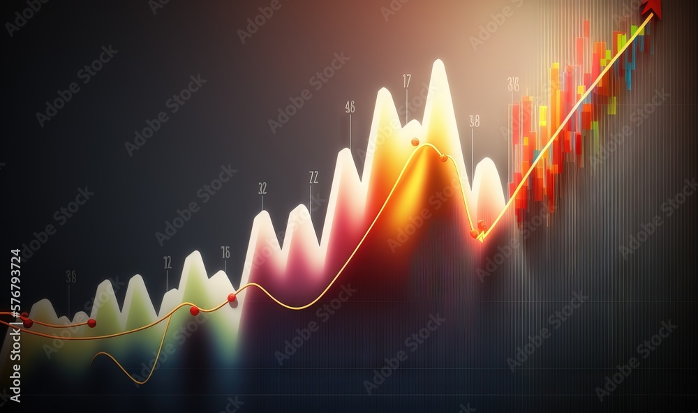 a colorful graphic of a bar chart with numbers and arrows pointing