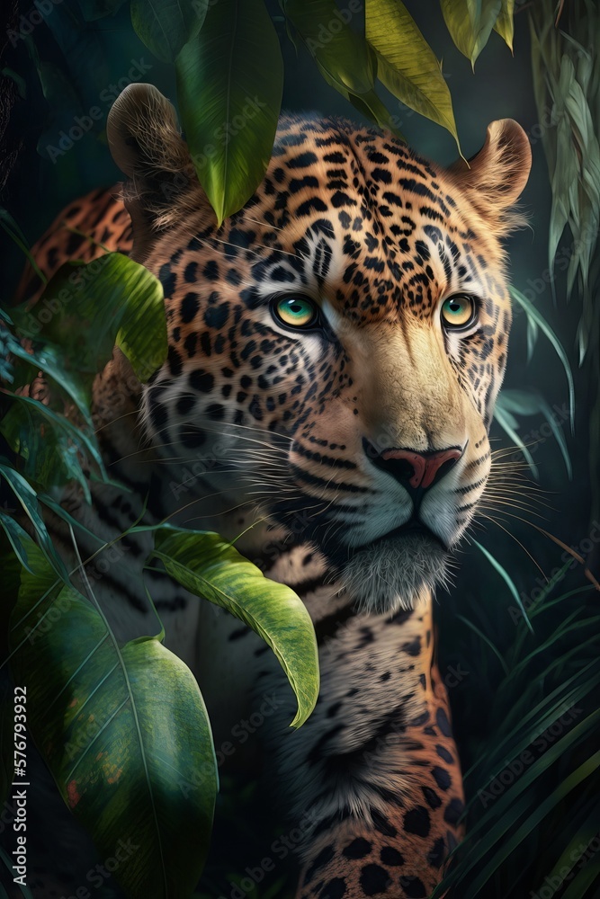 Leopard in the jungle, Generative AI - obrazy, fototapety, plakaty 