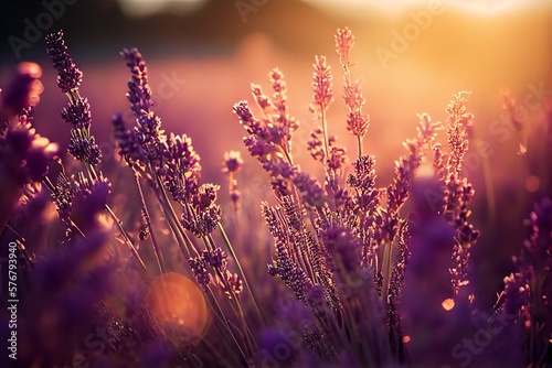 Lavender Field In Sunlight, Shallow Depth Of Field. Generative AI © Pixel Matrix