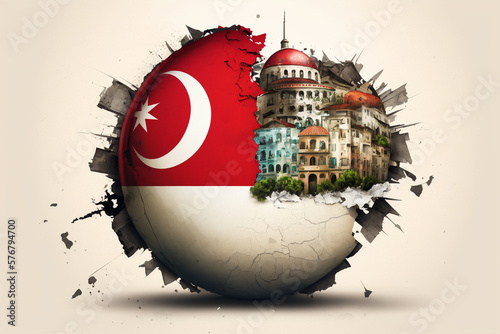 Concept of earthquake in Turkey. Cracked earth and Turkey flag. Generative ai. photo