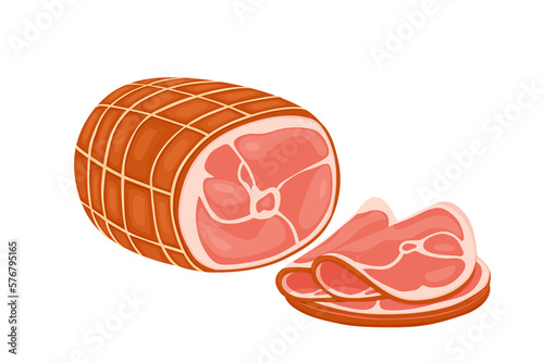 Fototapeta Naklejka Na Ścianę i Meble -  Smoked ham isolated, delicious sliced ham illustration