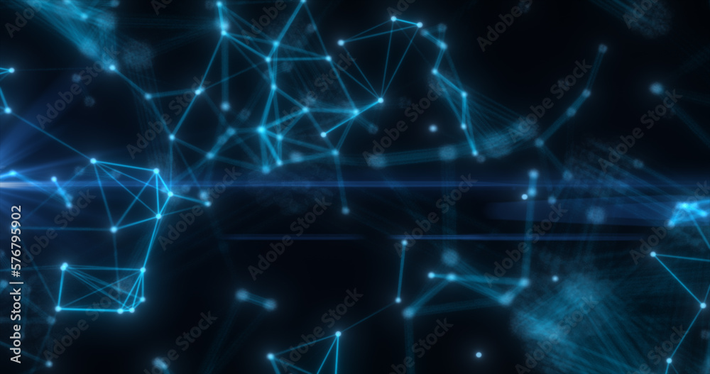 Abstract high tech blue glowing lines with dots and plexus triangles, abstract background Abstract high tech blue glowing lines with dots and plexus triangles, abstract background
