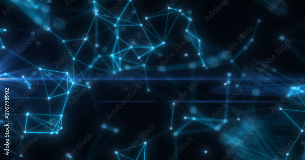 Abstract high tech blue glowing lines with dots and plexus triangles, abstract background