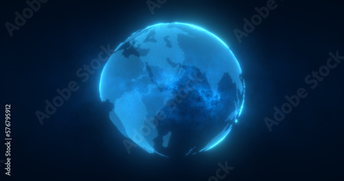 Abstract blue planet earth spinning with futuristic high-tech particles bright glowing magical energy  abstract background