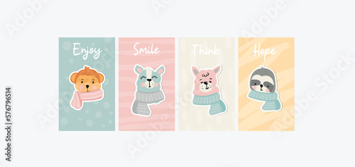 Motivational cards for nursery. Posters for kids with phrases. Trendy scandinavian animals in simply style.
