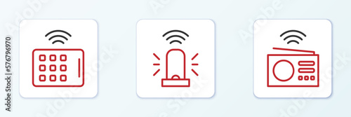 Set line Smart radio, Wireless tablet and flasher siren icon. Vector