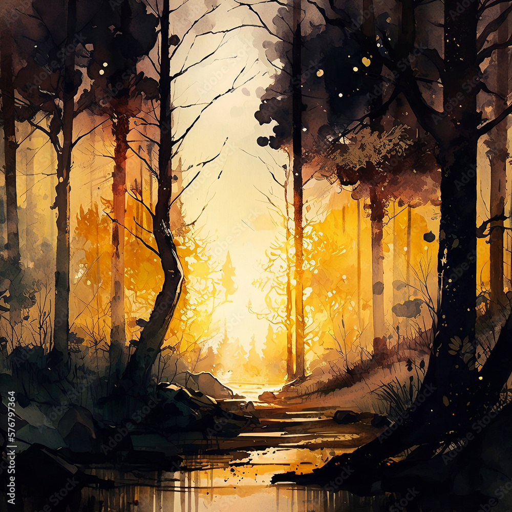 Fototapeta premium sunset in the woods