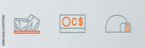 Set line Igloo ice house, Royal Ontario museum and Canadian dollar icon. Vector