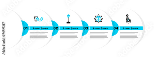 Set line Bandura, Sunflower, Monument of Independence and Glass with vodka icon. Vector