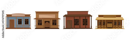 Western Wooden Saloon Bars and Buildings Vector Set