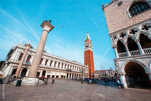 Breathtaking view of the Piazza San Marco square with campanile of Saint Mark in Venice, Italy. Amazing places. Popular tourist atraction.