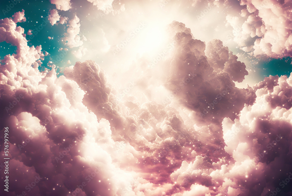 Majestic cloudscape with bright sun rays. Gorgeous clouds backdrop. Generative AI