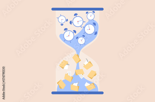 Overwhelmed business work to manage in deadline, too much work in deadline vector, overwhelmed work in office rush hours vector, flat design of data management vector, work life not balance concept,