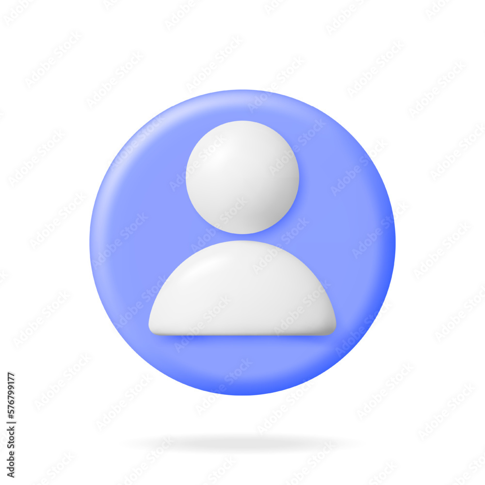 3D Simple User Icon Isolated. Render Profile Photo Symbol UI. Avatar Sign. Person or People GUI Element. Realistic Vector Illustration