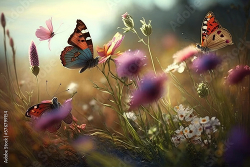 Butterflies and Flowers in a Meadow (Generative AI) © senadesign