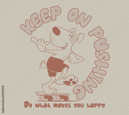 illustration of a dog skateboarding. print design for t shirts