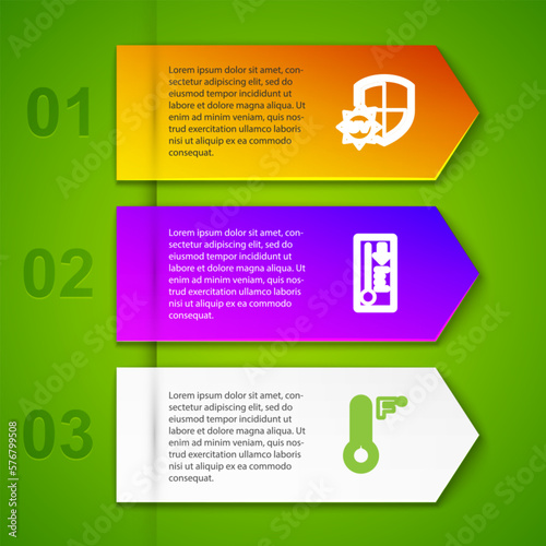Set line UV protection, Meteorology thermometer, and Water. Business infographic template. Vector