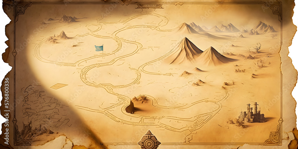 A parchment map of the desert is used as the level background for the
