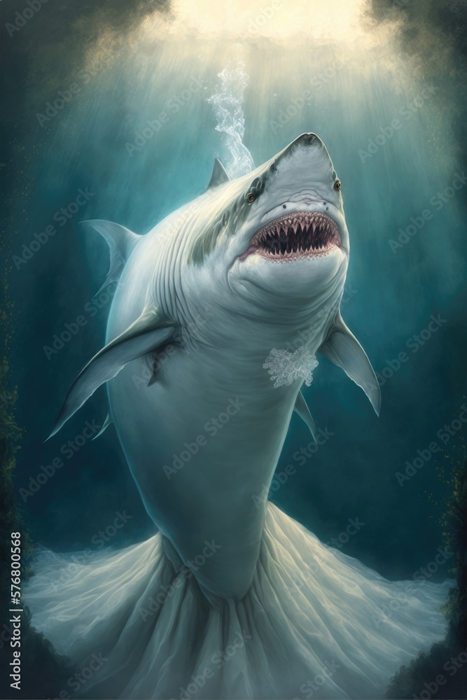 Obraz premium Tiger shark dressed up in wedding dress. Generative AI