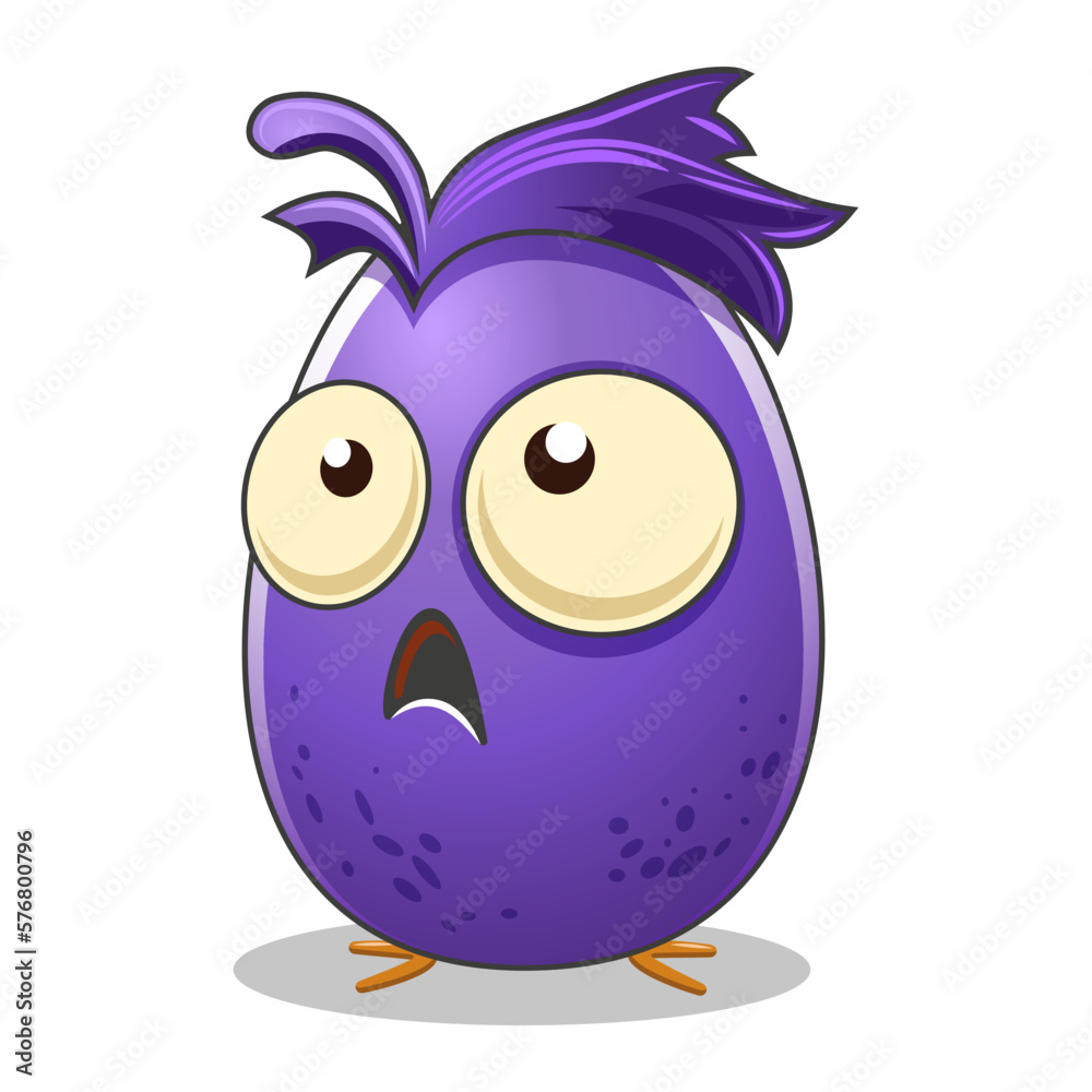 Emoji purple monster egg with horror emotion, egghead alien, painted