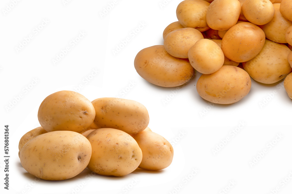 A group of fresh tasty potato isolated on white background. A group of fresh tasty potato isolated on white background.