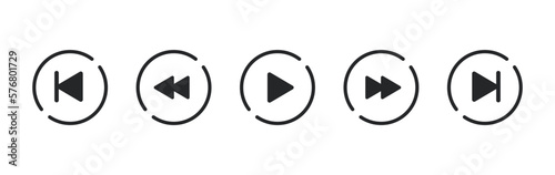 Set of video media player icons vector set. Multimedia music audio control. Media player interface symbols. play, pause, mute sign. isolated on white background. Music and sound icons.