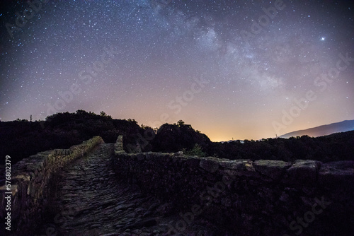 Milky way Llierca romanesque brige, La Garrotxa, Spain