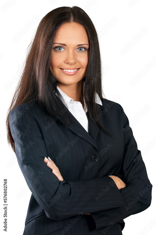 Beautiful businesswoman portrait with crossed hands , isolated. Beautiful businesswoman portrait with crossed hands , isolated.
