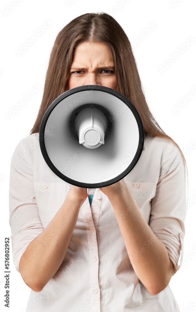 Fototapeta premium Beautiful young woman scream With Megaphone