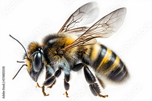 A stunning bee is flying, isolated on white background, macro generative ai © Artistic