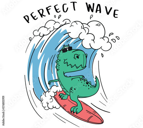 Surf dino illustration for t shirts print design © basws