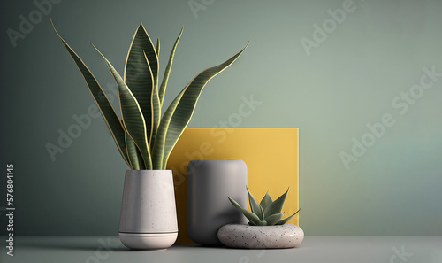 Minimalistic still life with succulents on solid background