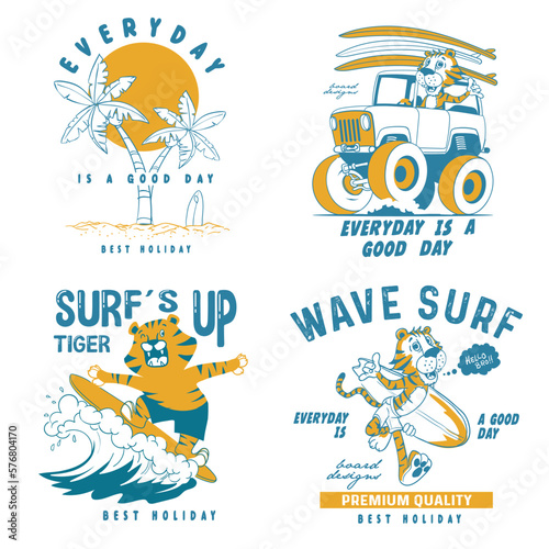 Vector animal surf character illustrtion for t shirt prints
