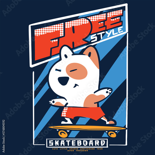 illustration of a dog skateboarding. print design for t shirts