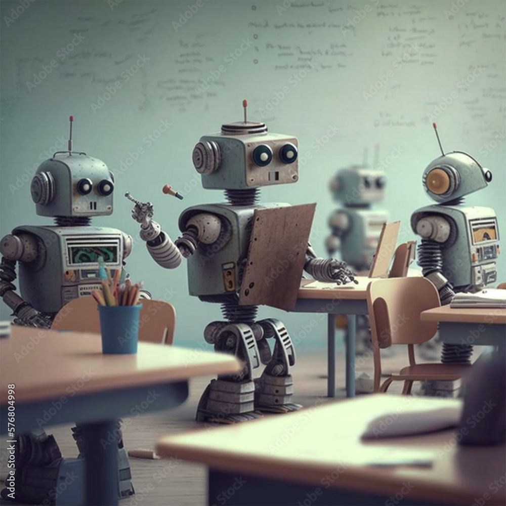 Fototapeta premium Robots learning in a classroom in school
