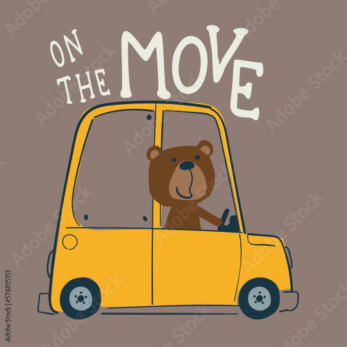 vector car driver bear character for kids tee