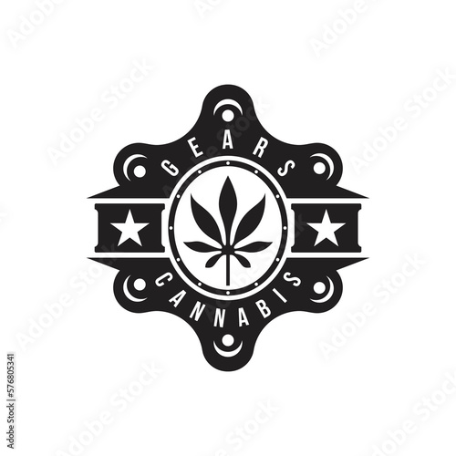 cannabis hemp leaf silhouette with gear for cannabidiol industry cbd or cannabis extract planting