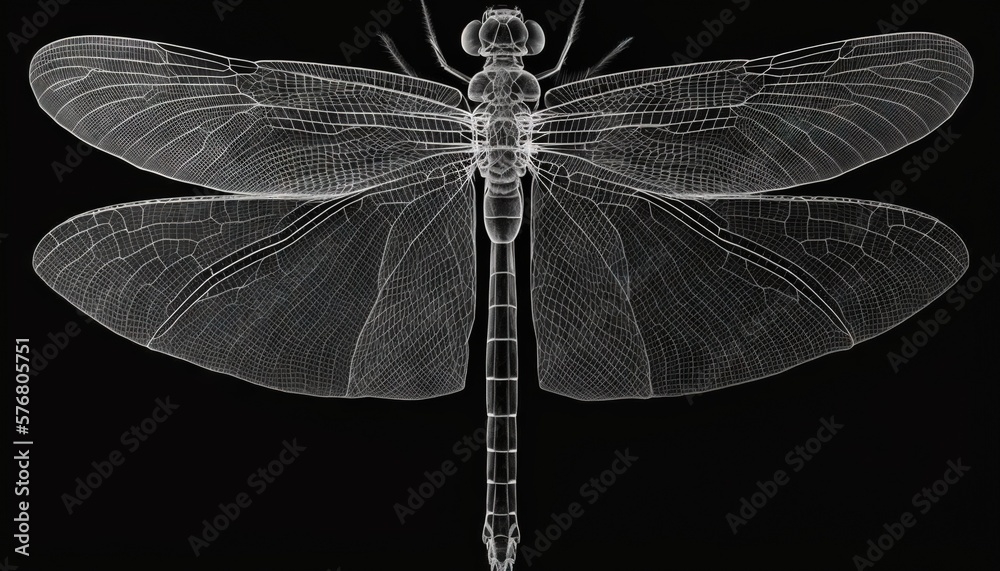 a large dragonfly sitting on top of a black background with a black background and a black background with a white dragonfly on it's wings. generative ai a large dragonfly sitting on top of a black background with a black background and a black background with a white dragonfly on it's wings. generative ai