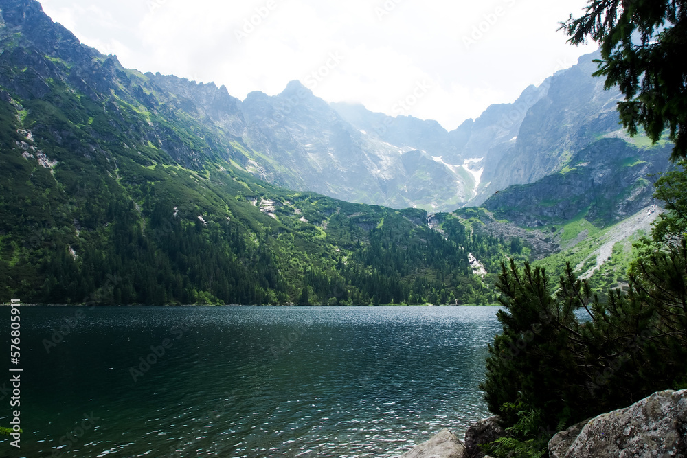 Fototapeta premium Polish nature and natural views, Lake Morskie Oko and the High Tatras, mountains