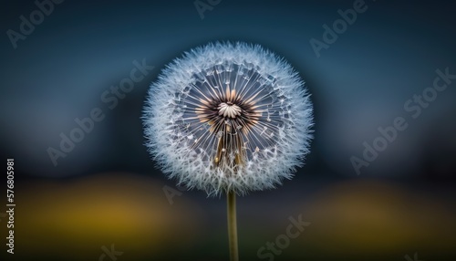  a dandelion with a blurry background is seen in the foreground of this photo  with a blurry background is seen in the foreground.  generative ai